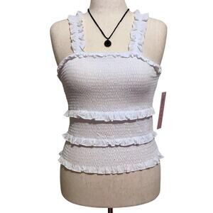 Crave Fame NWT White Smocked Sleeveless Top Juniors L